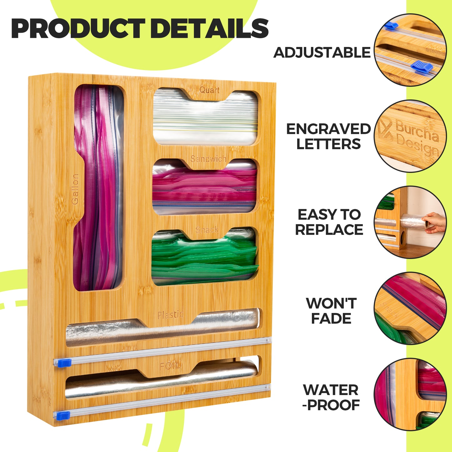 Burcha 6-in-1 Storage Bag Organizer for Ziplock Bag